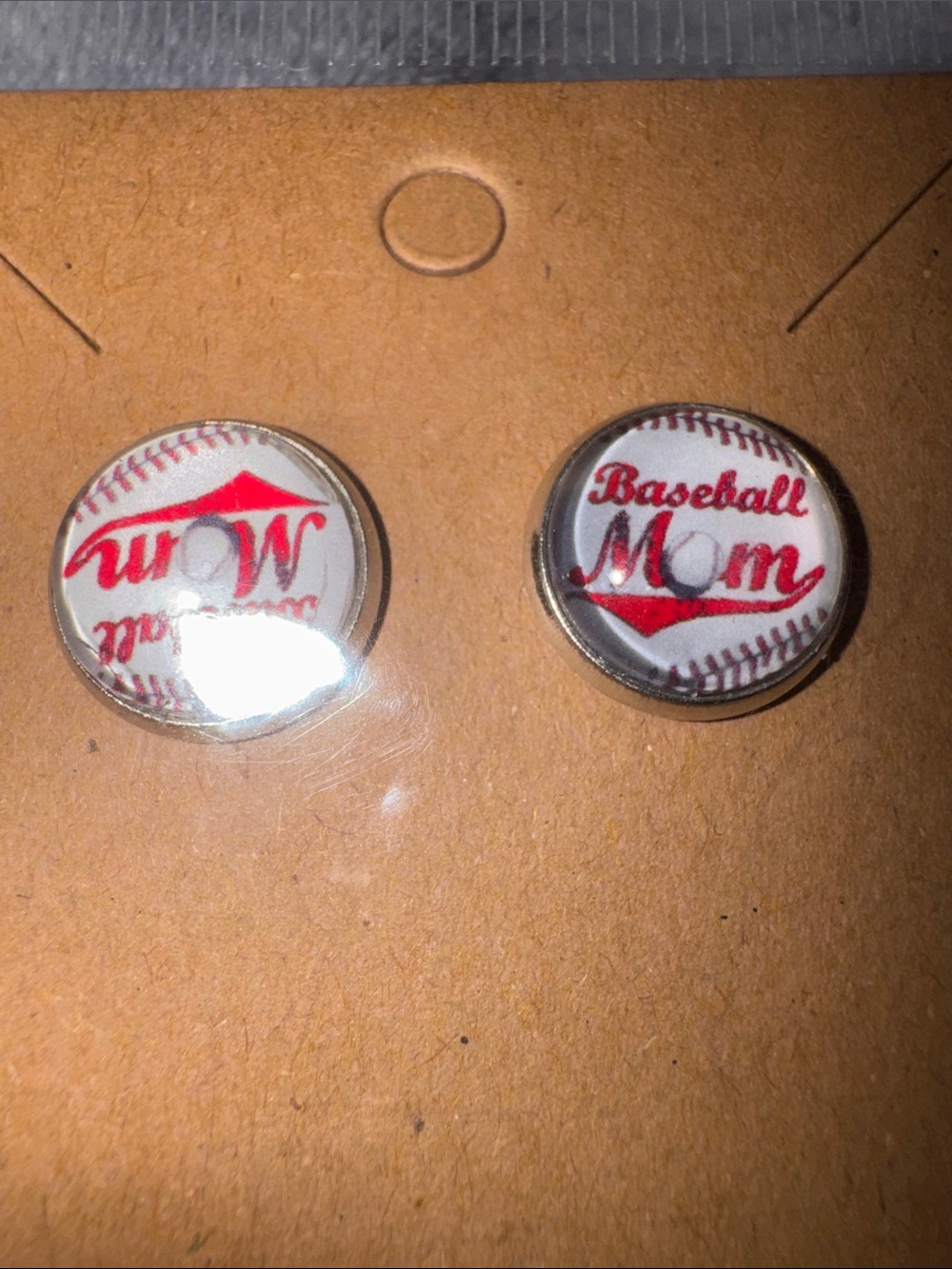 Baseball Mom Button Set - White & Red Baseball Design